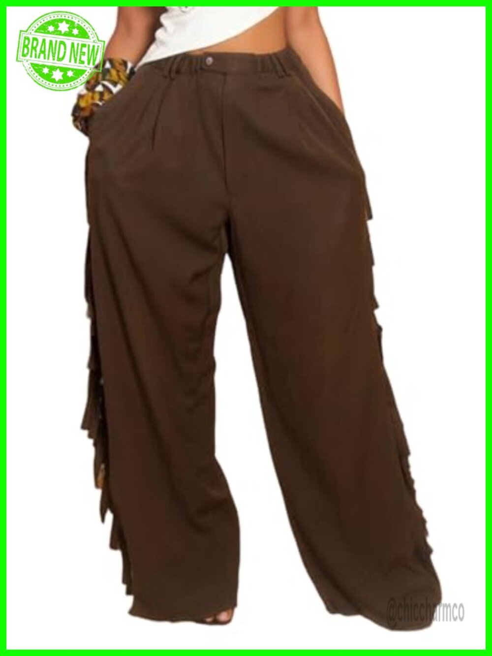 High Waisted Wide Leg Camo Fringe Pants Y2K Baggy Army Trousers